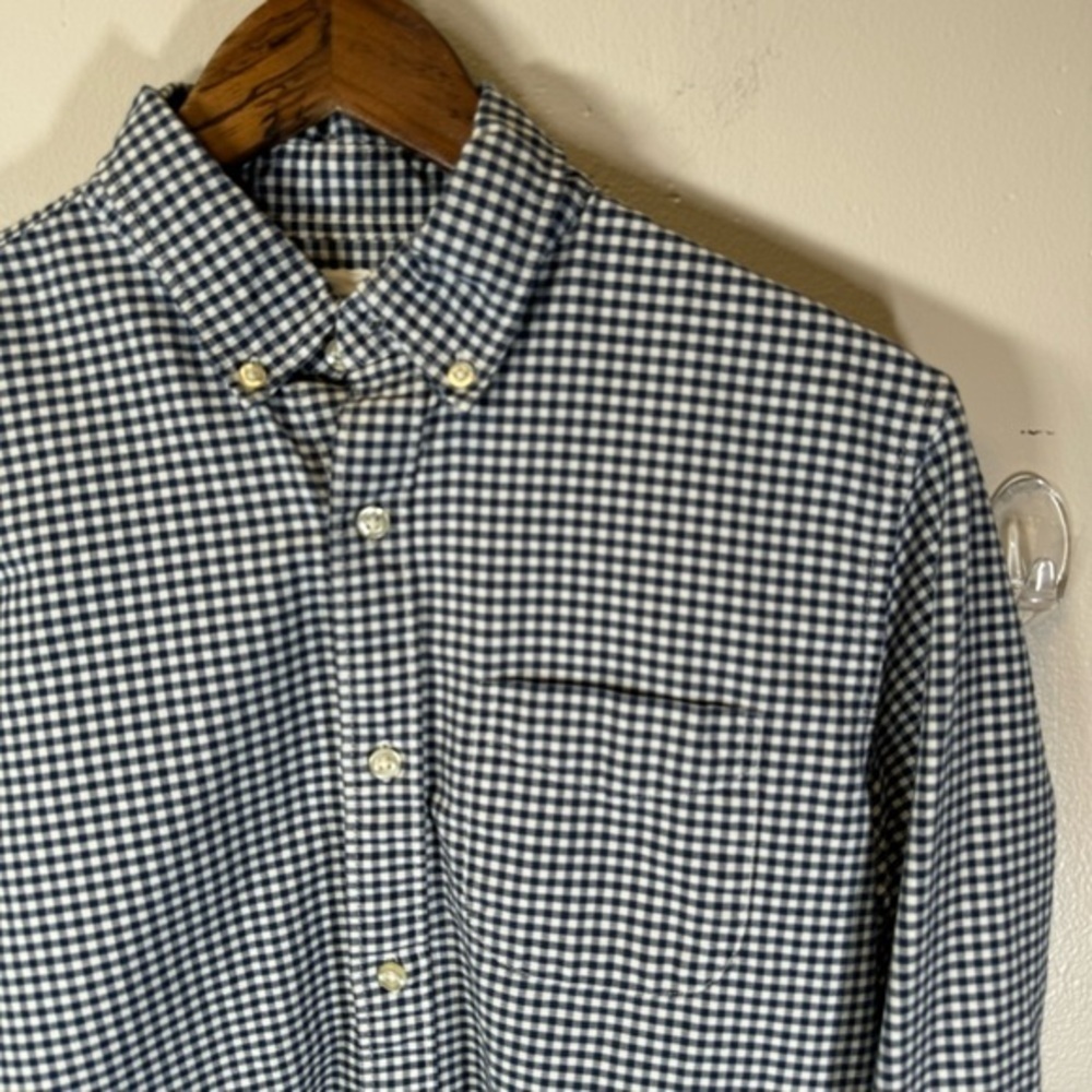 Gap men's slim fit casual button-down shirt 100% cotton blue white plaid medium - Picture 2 of 8